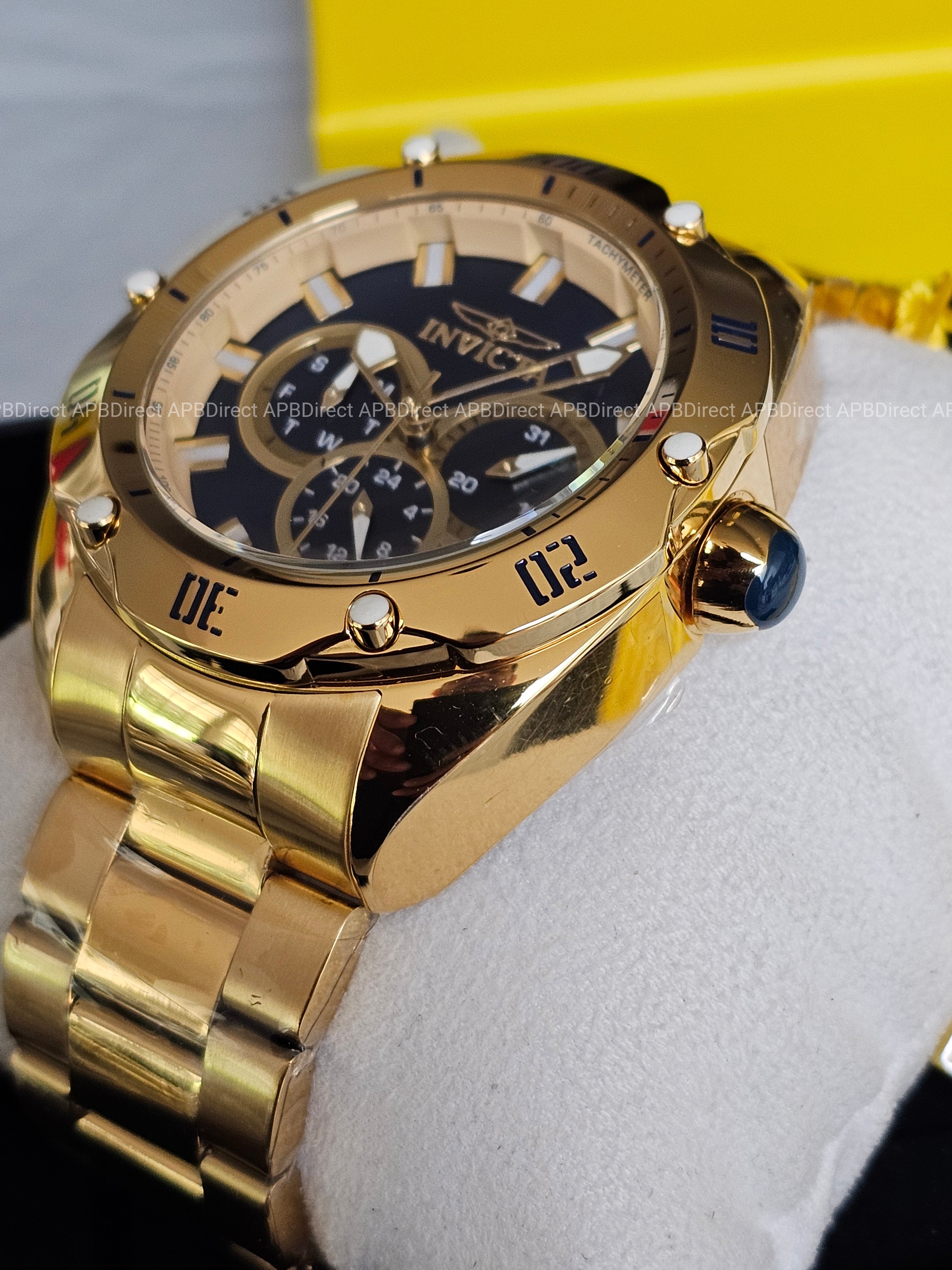 Invicta VENOM High Polished Gold SS Plating Blue Dial Multifunction Mens watch