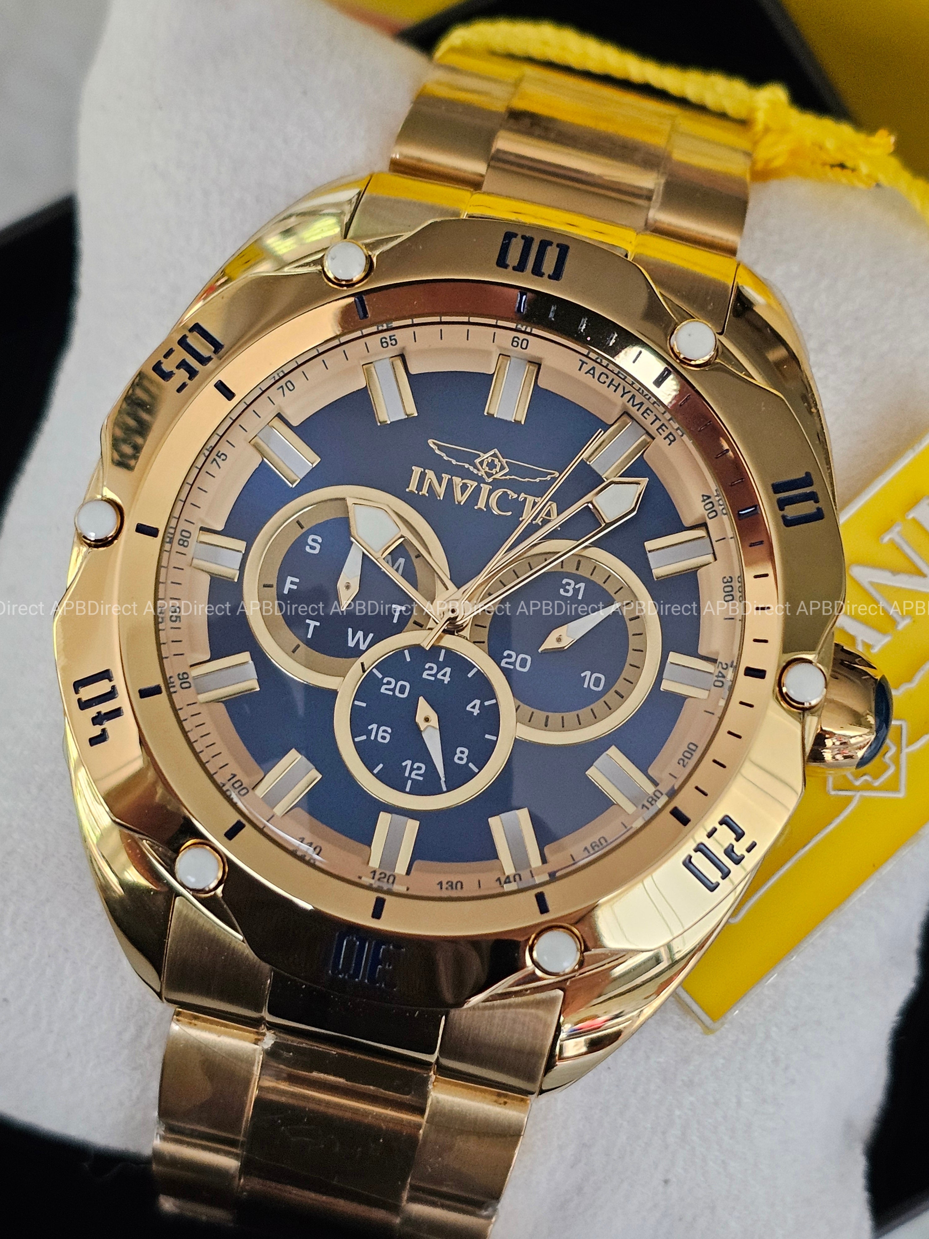 Invicta VENOM High Polished Gold SS Plating Blue Dial Multifunction Mens watch