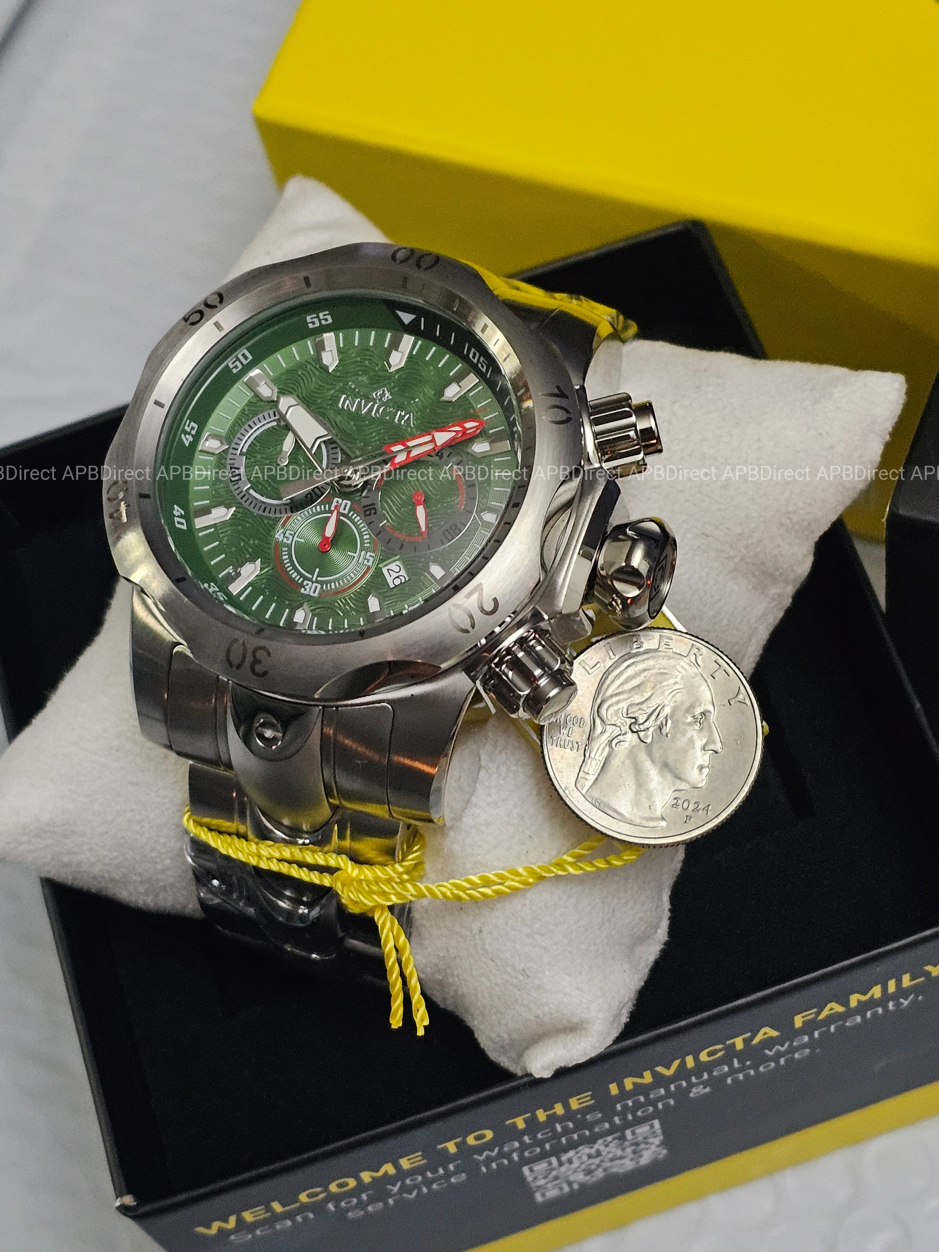 Invicta - VENOM - Chronograph - GREEN Dial 100m SS Bracelet mens watch