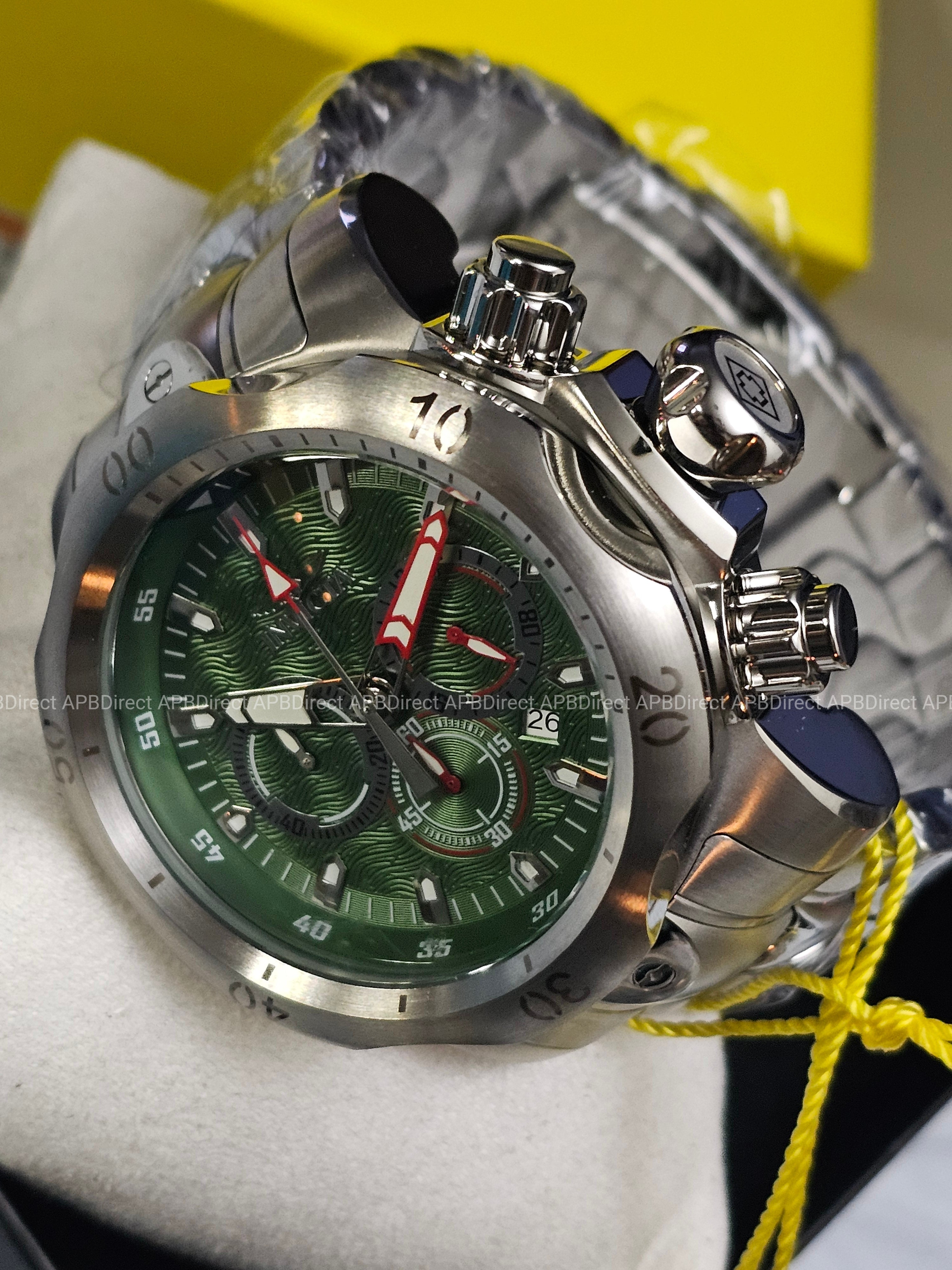 Invicta - VENOM - Chronograph - GREEN Dial 100m SS Bracelet mens watch