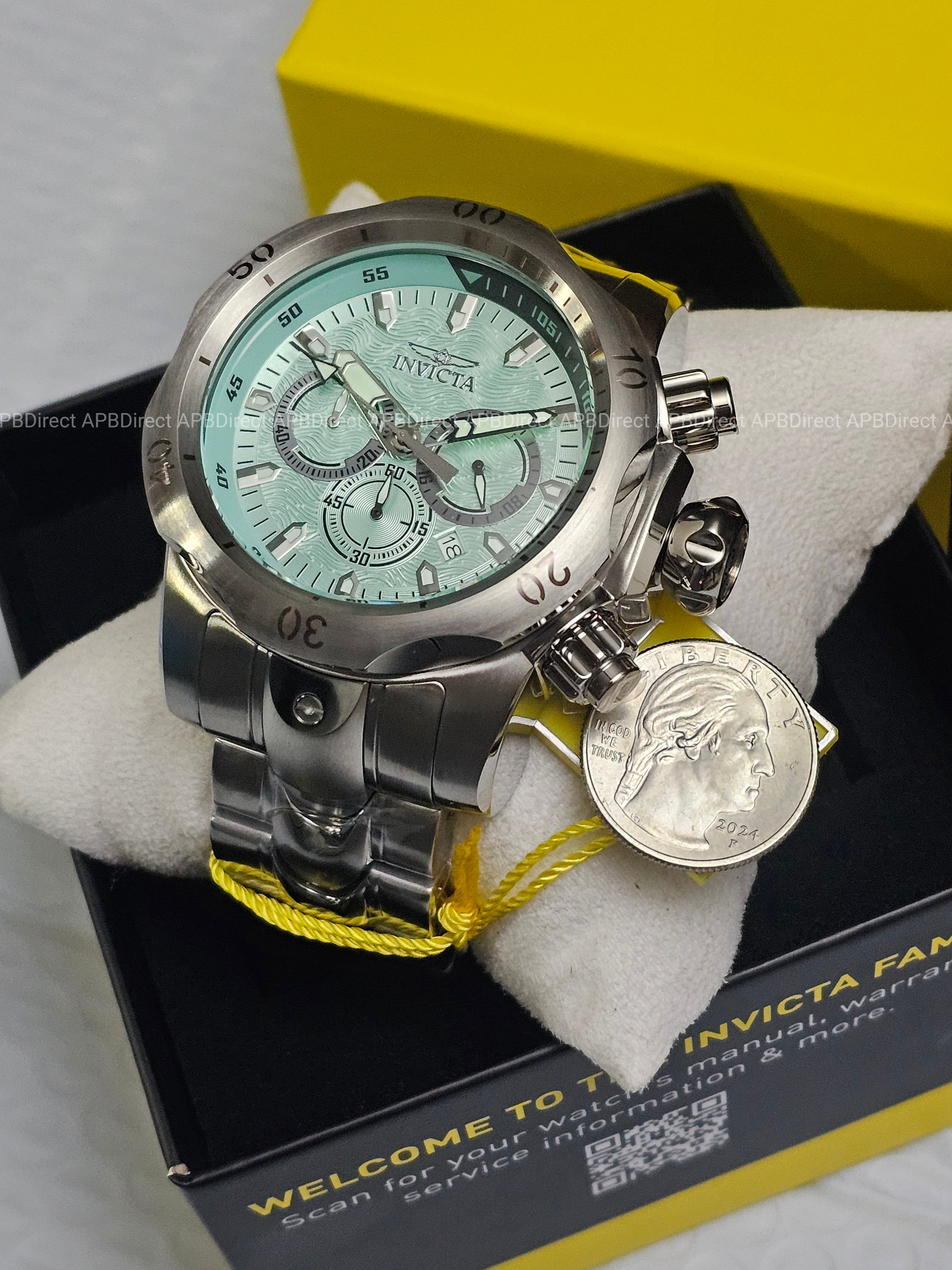 Invicta - VENOM - Chronograph - Light BLUE Dial 100m SS Bracelet mens watch