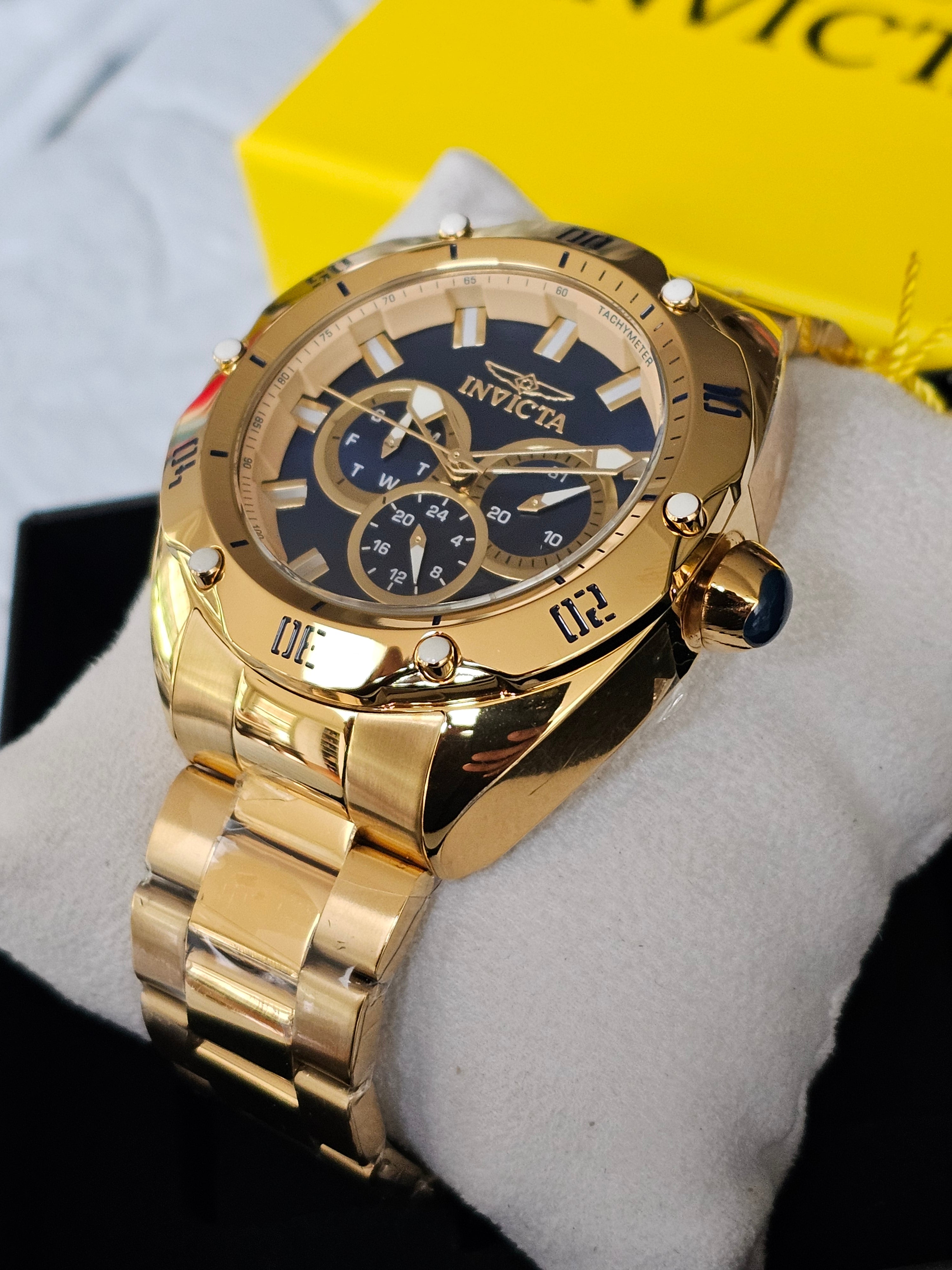 Invicta VENOM High Polished Gold SS Plating Blue Dial Multifunction Mens watch
