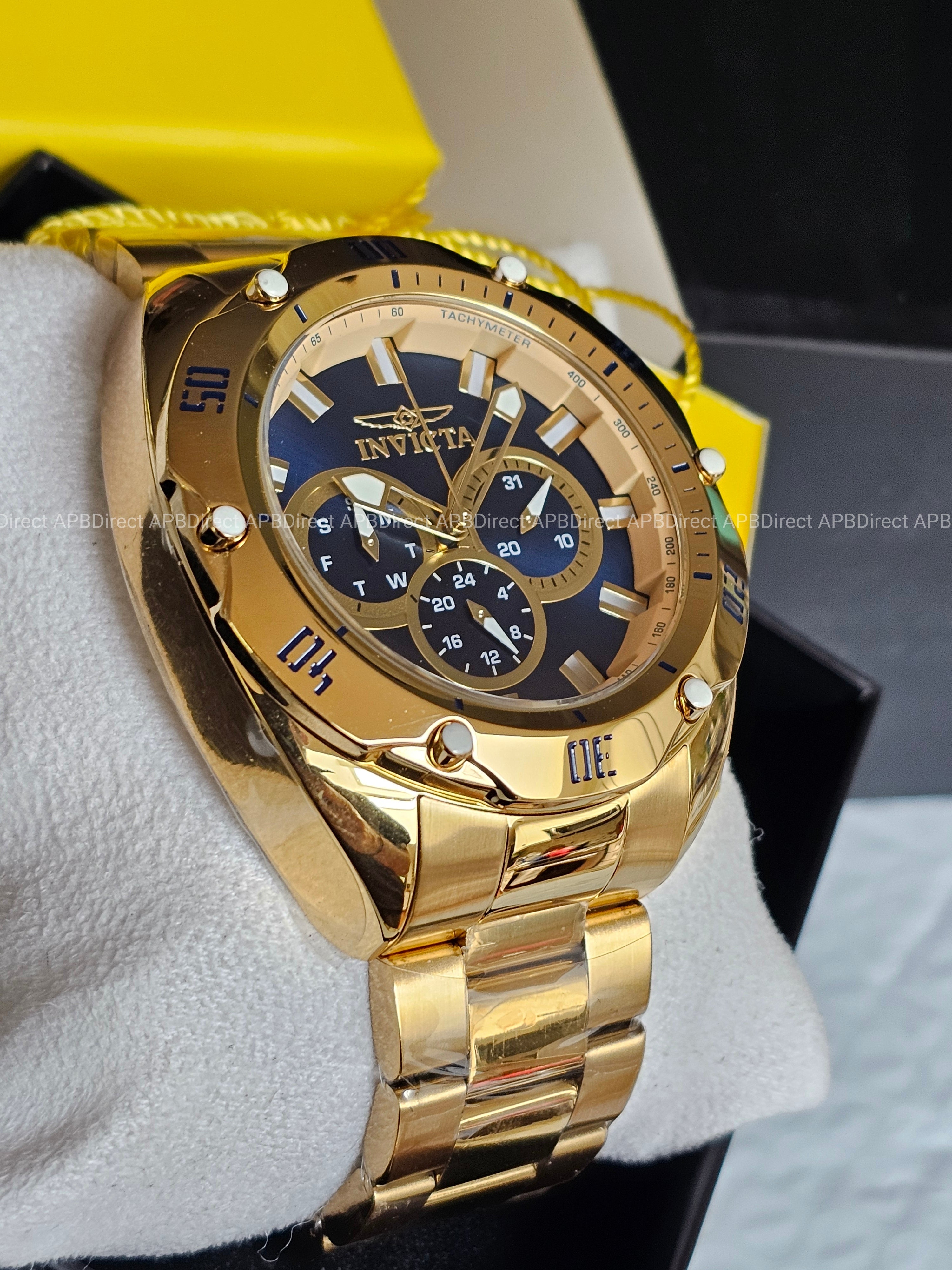 Invicta VENOM High Polished Gold SS Plating Blue Dial Multifunction Mens watch