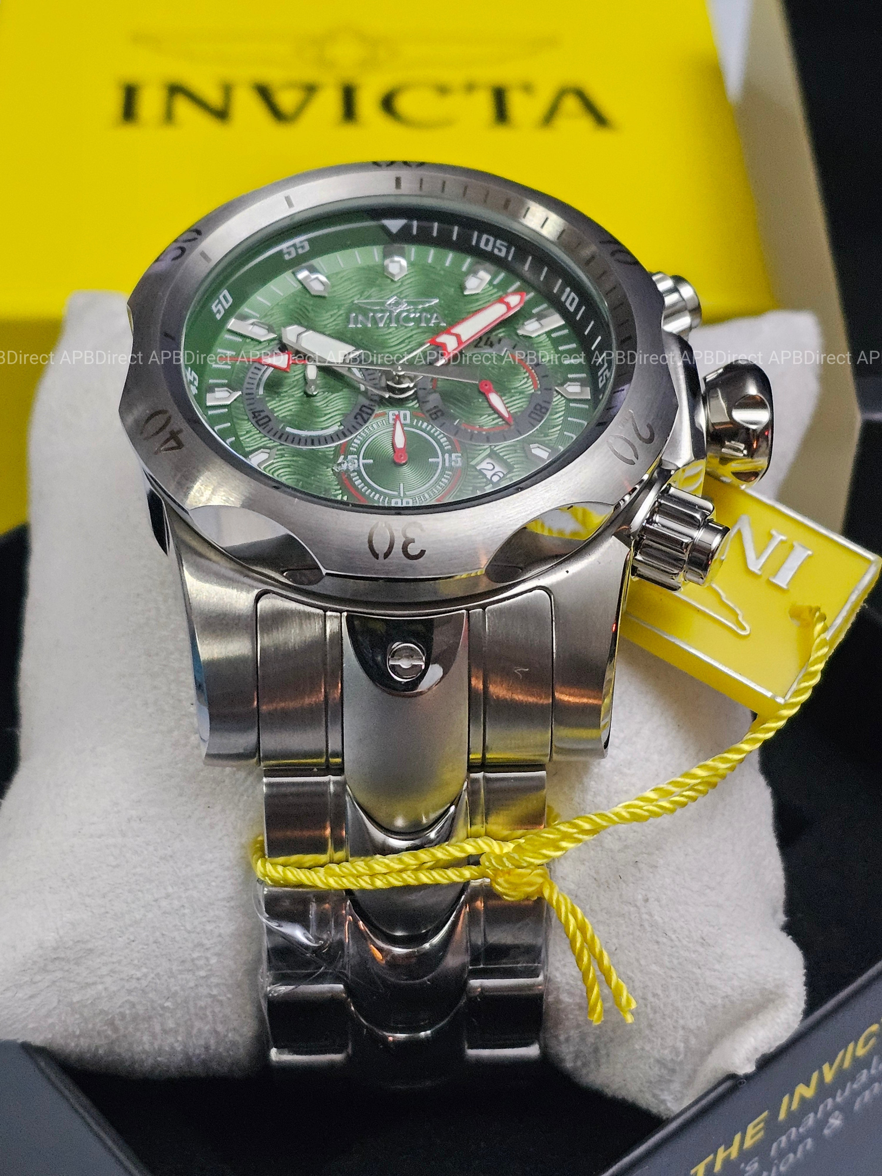 Invicta - VENOM - Chronograph - GREEN Dial 100m SS Bracelet mens watch