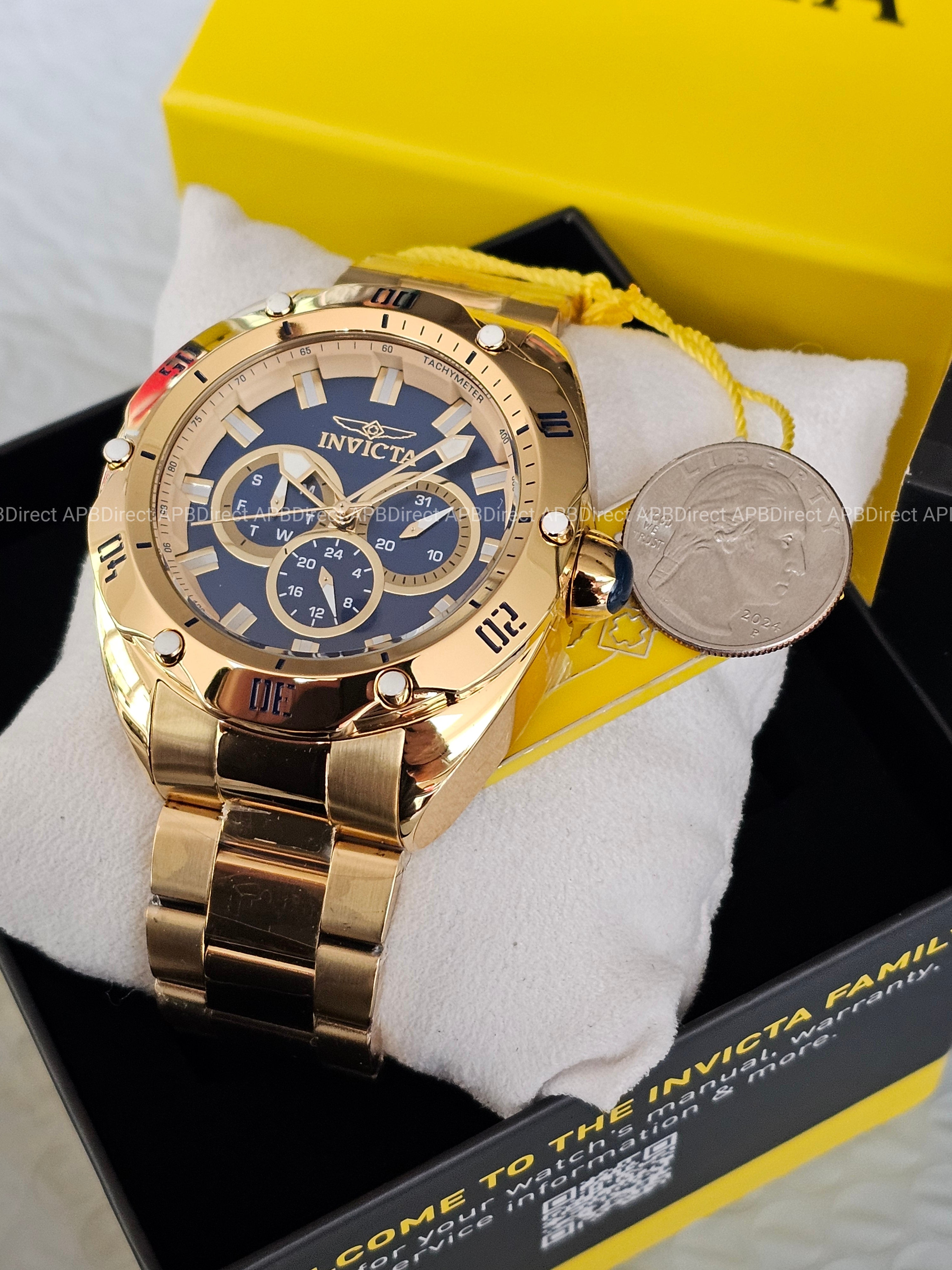 Invicta VENOM High Polished Gold SS Plating Blue Dial Multifunction Mens watch
