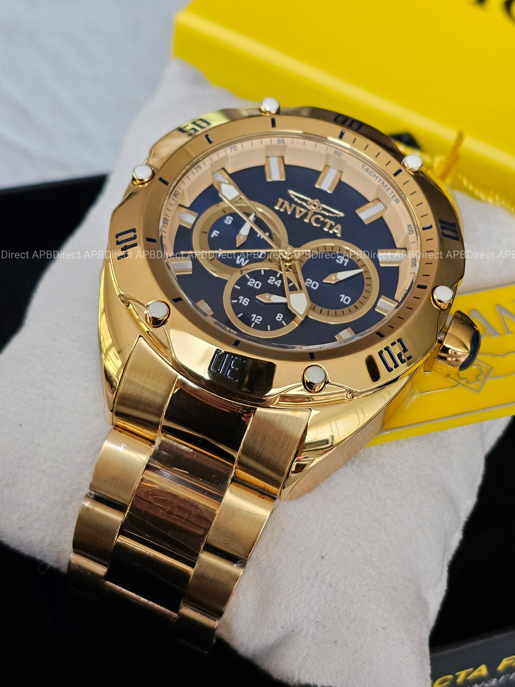 Invicta VENOM High Polished Gold SS Plating Blue Dial Multifunction Mens watch