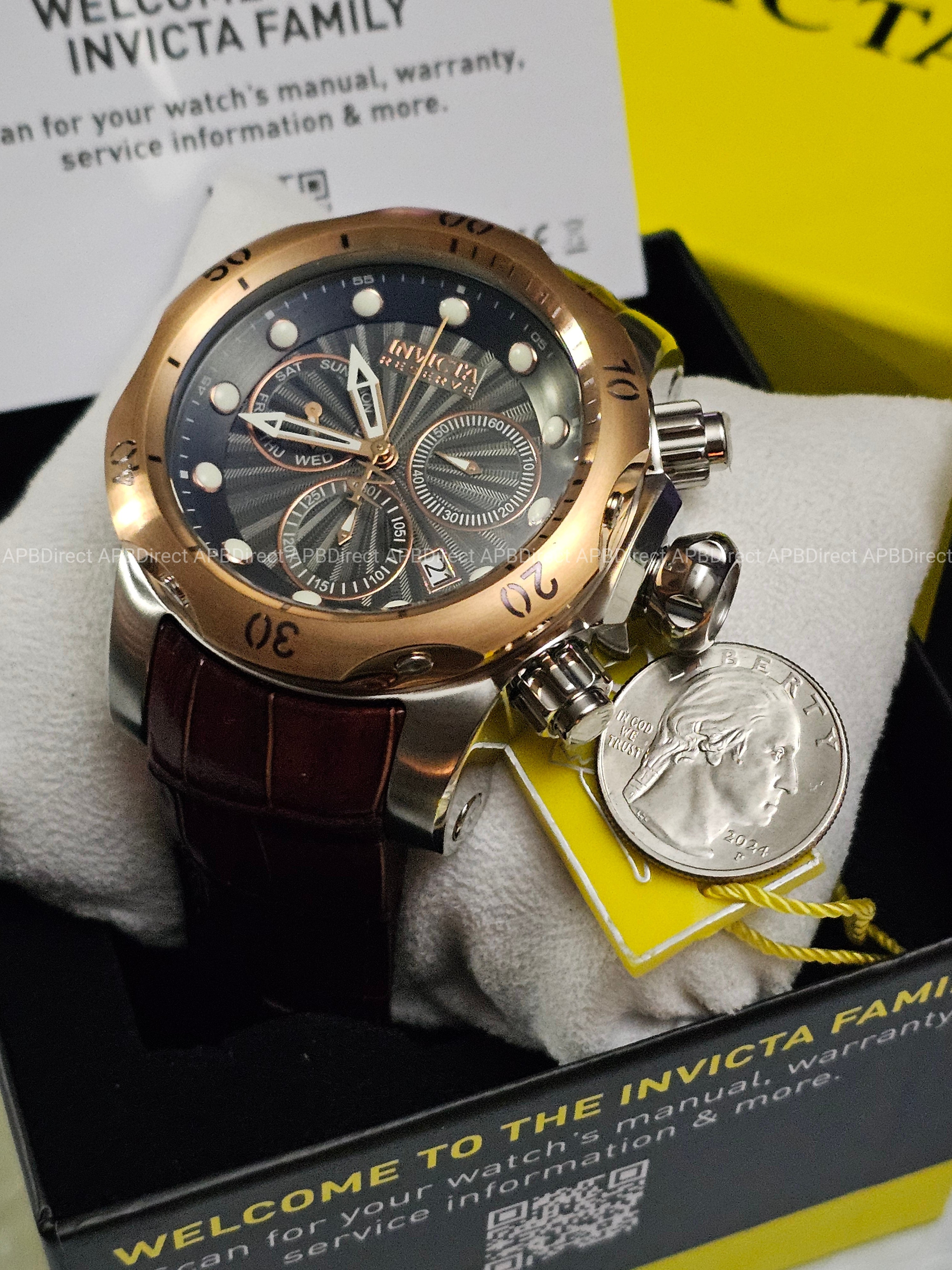 Invicta - VENOM Swiss Z60 1000m WR - Brown Croco Embossed Gen Leather mens watch