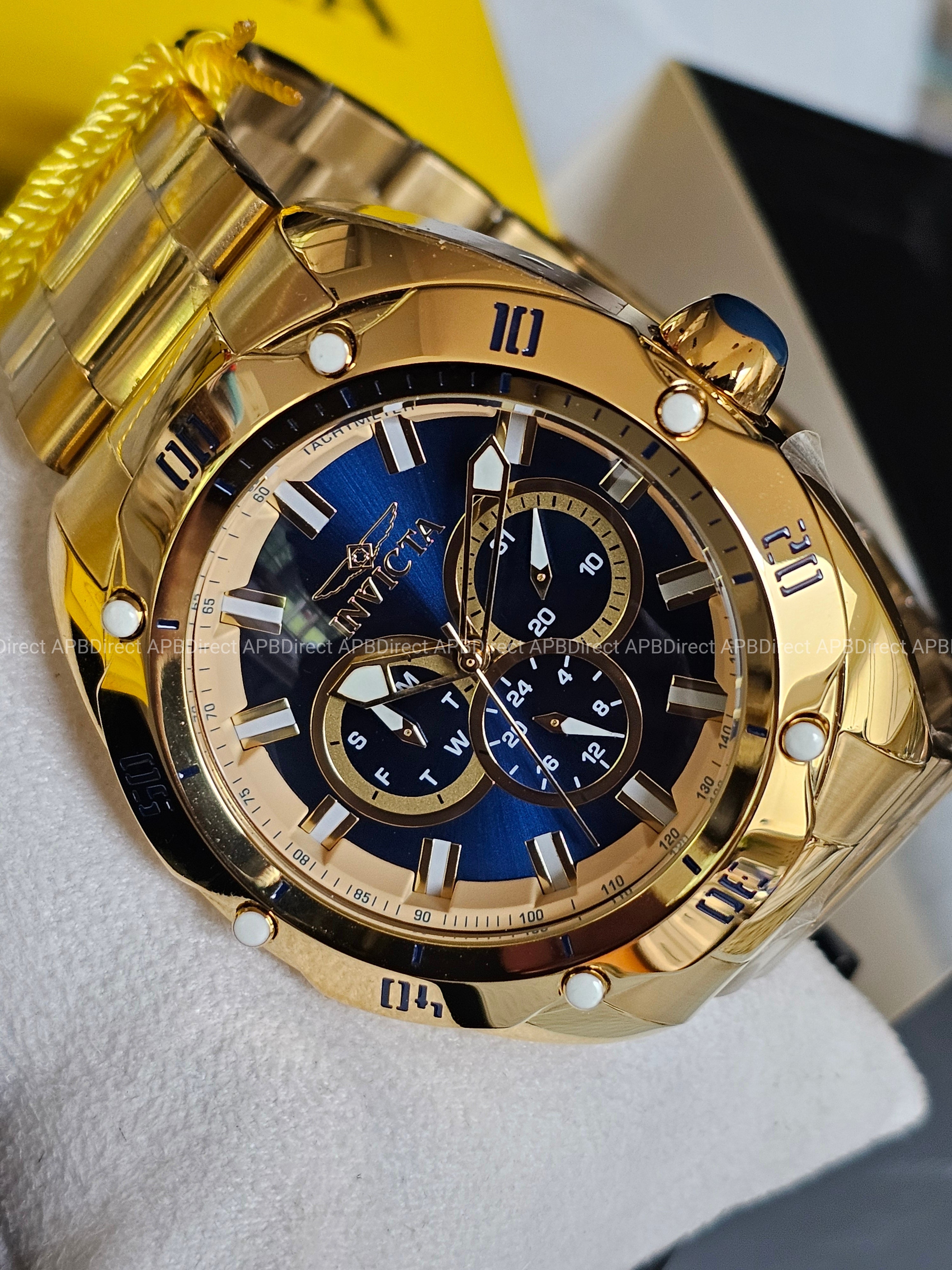 Invicta VENOM High Polished Gold SS Plating Blue Dial Multifunction Mens watch