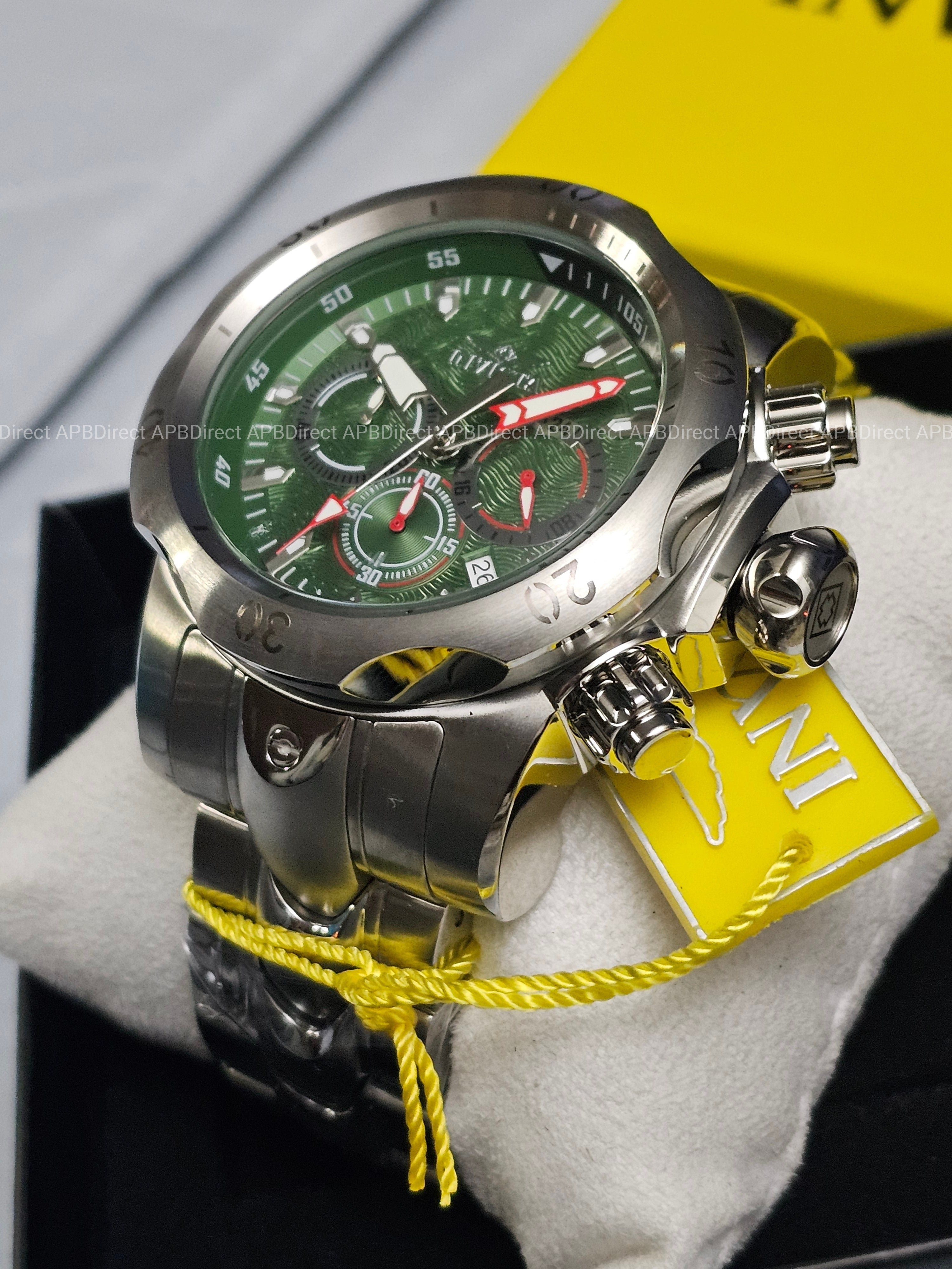 Invicta - VENOM - Chronograph - GREEN Dial 100m SS Bracelet mens watch